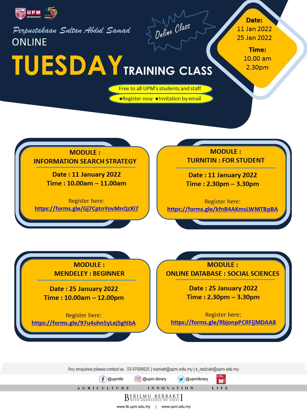 Information Literacy Programme: Online Tuesday Training Classes (January 2022)