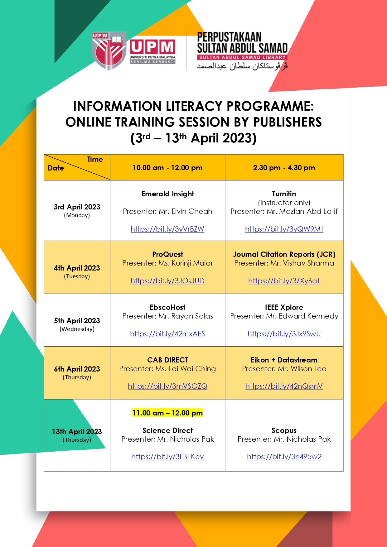 Information Literacy Programme : ONLINE TRAINING SESSION BY PUBLISHERS